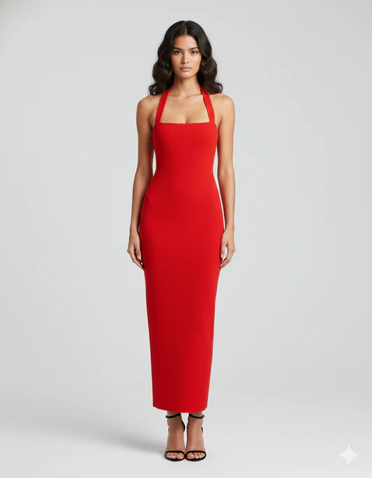 Halter Neck Slim Fit Maxi Dress